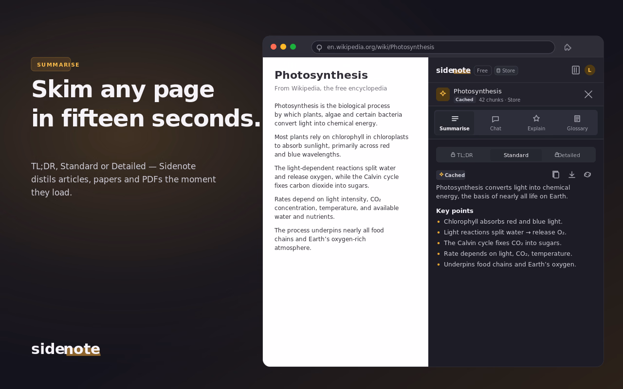 Sidenote summarising a Wikipedia article in the browser side panel